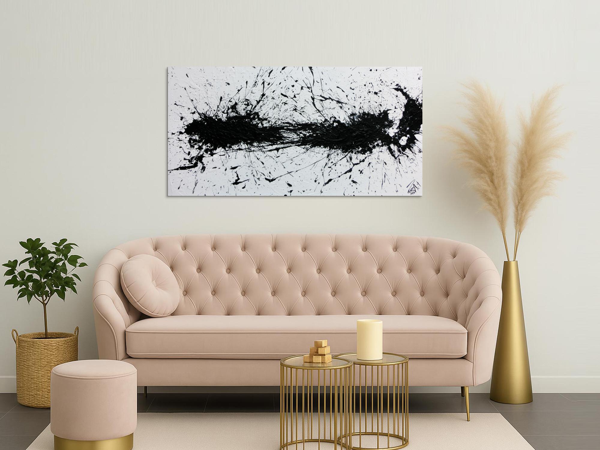 Abstraktes Acrylbild minimalistisch in schwarz weiß sehr modern