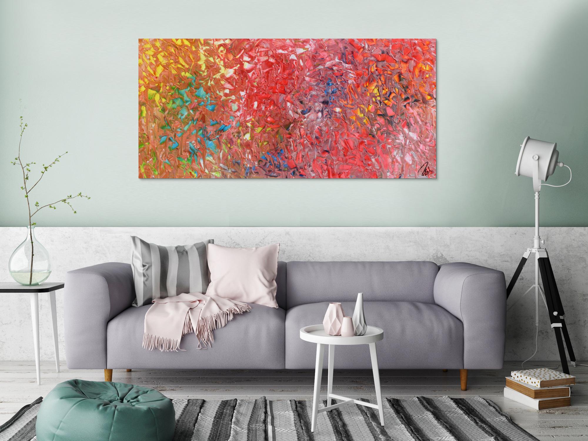 Abstraktes Acrylbild bunt Mischtechnik verlaufende Farben