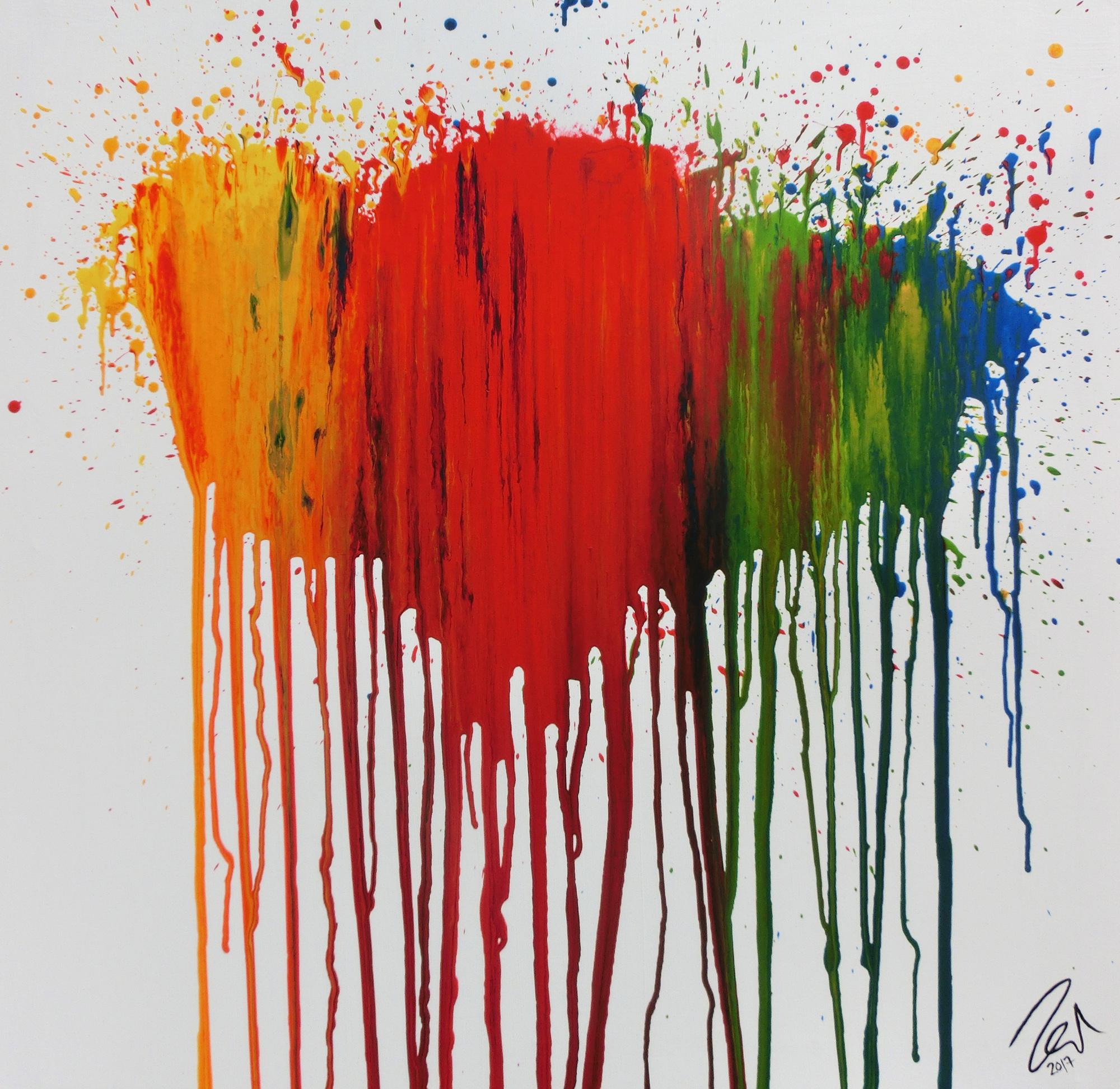 Modernes Acrylbild abstrakt bunte Farben Fließtechnik verlaufende Farbe