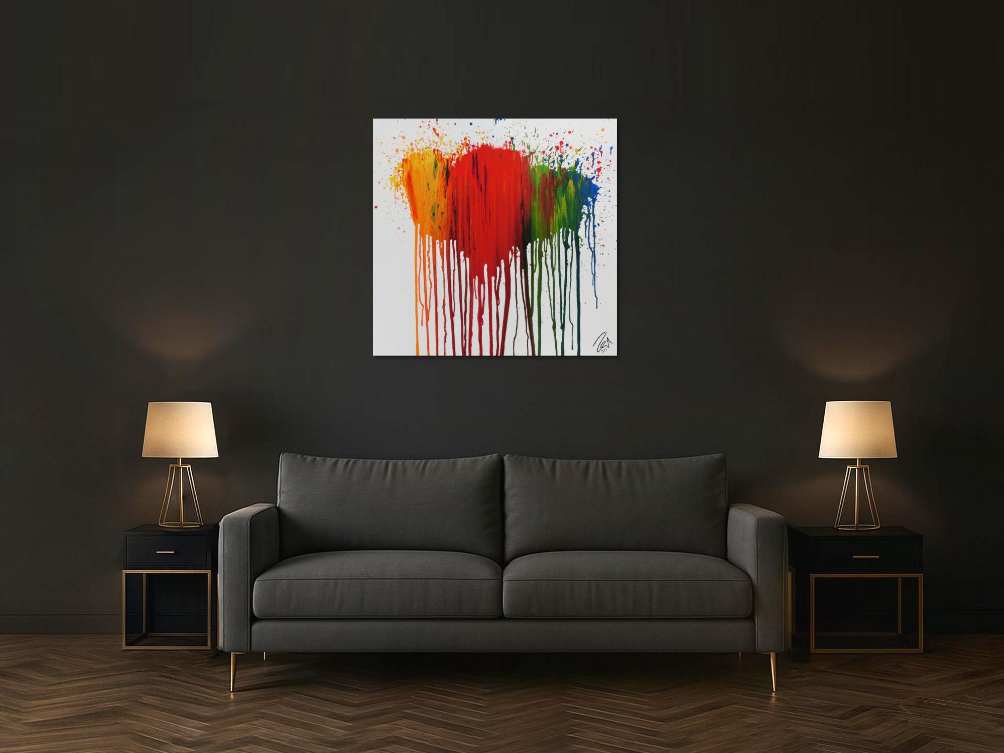 Modernes Acrylbild abstrakt bunte Farben Fließtechnik verlaufende Farbe