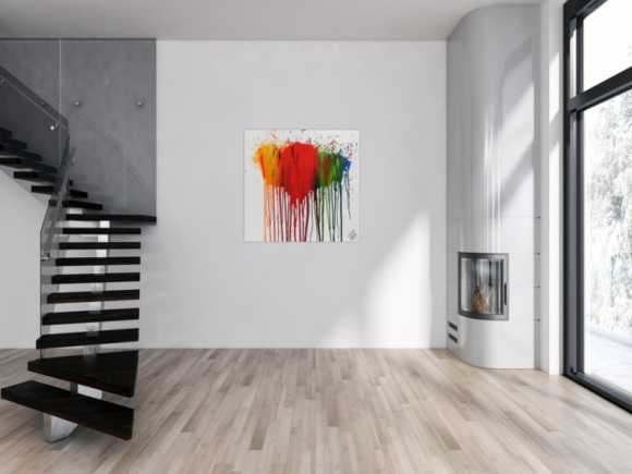 Modernes Acrylbild abstrakt bunte Farben Fließtechnik verlaufende Farbe