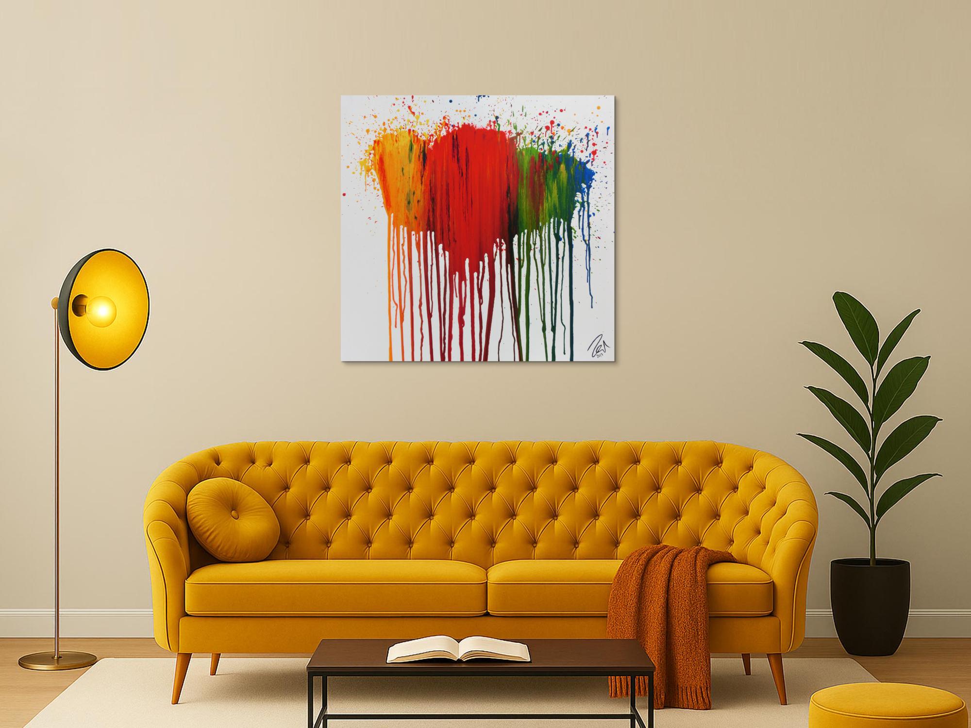 Modernes Acrylbild abstrakt bunte Farben Fließtechnik verlaufende Farbe