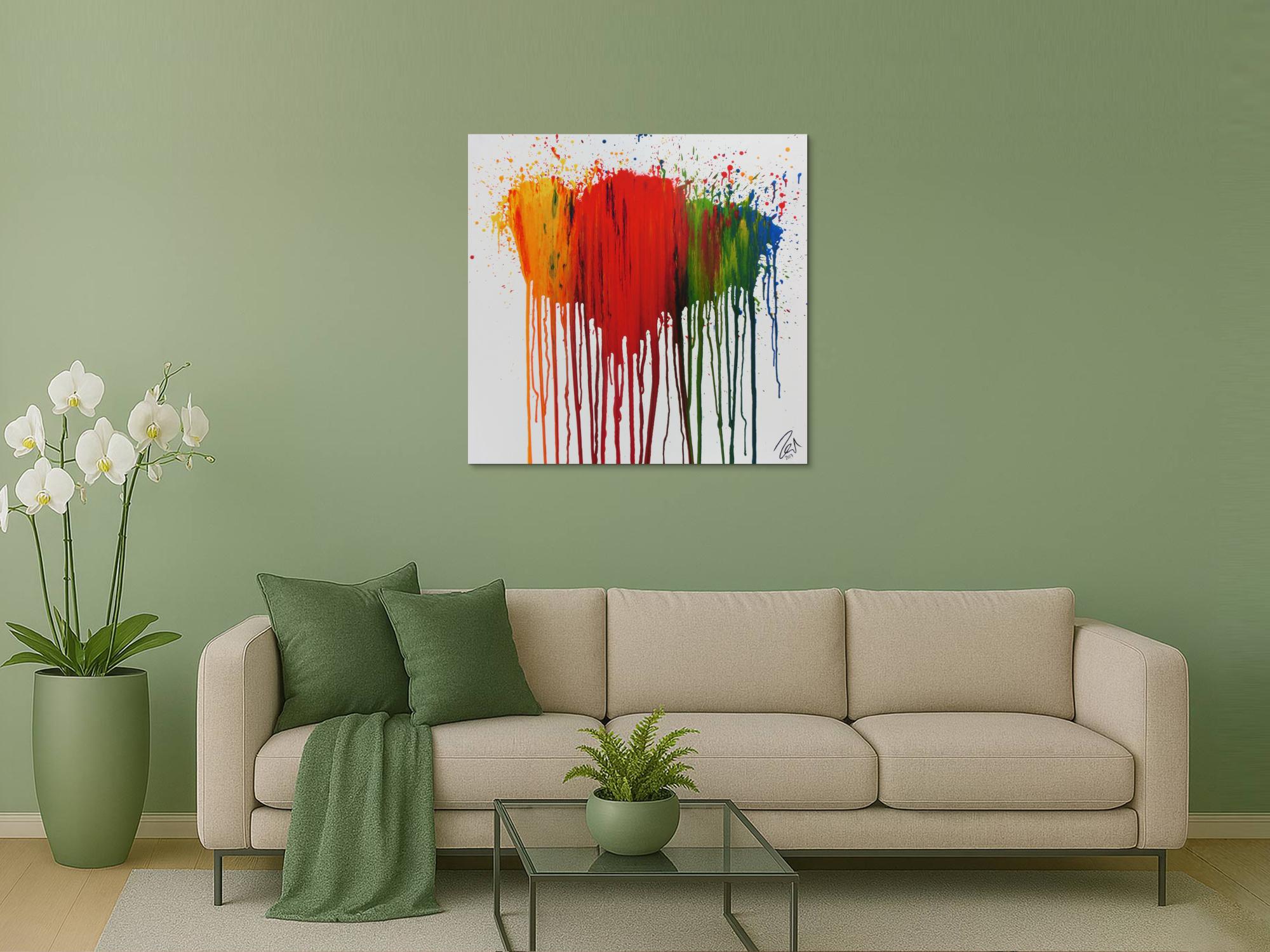 Modernes Acrylbild abstrakt bunte Farben Fließtechnik verlaufende Farbe