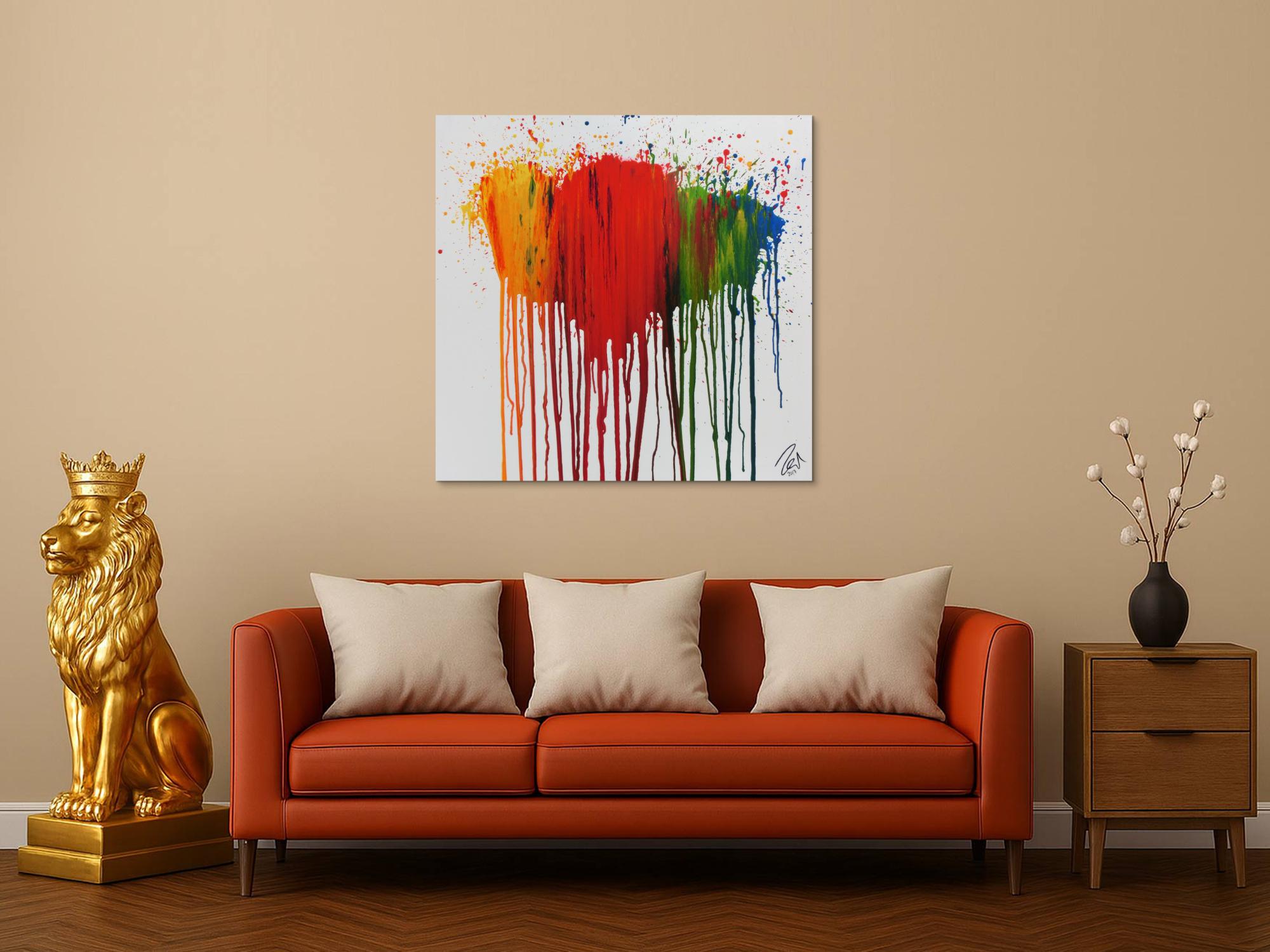 Modernes Acrylbild abstrakt bunte Farben Fließtechnik verlaufende Farbe