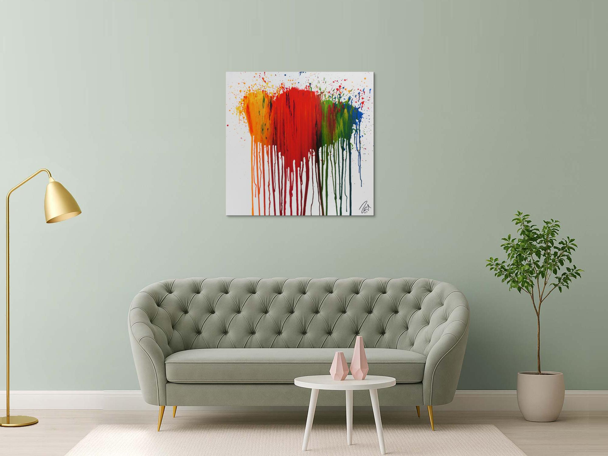 Modernes Acrylbild abstrakt bunte Farben Fließtechnik verlaufende Farbe