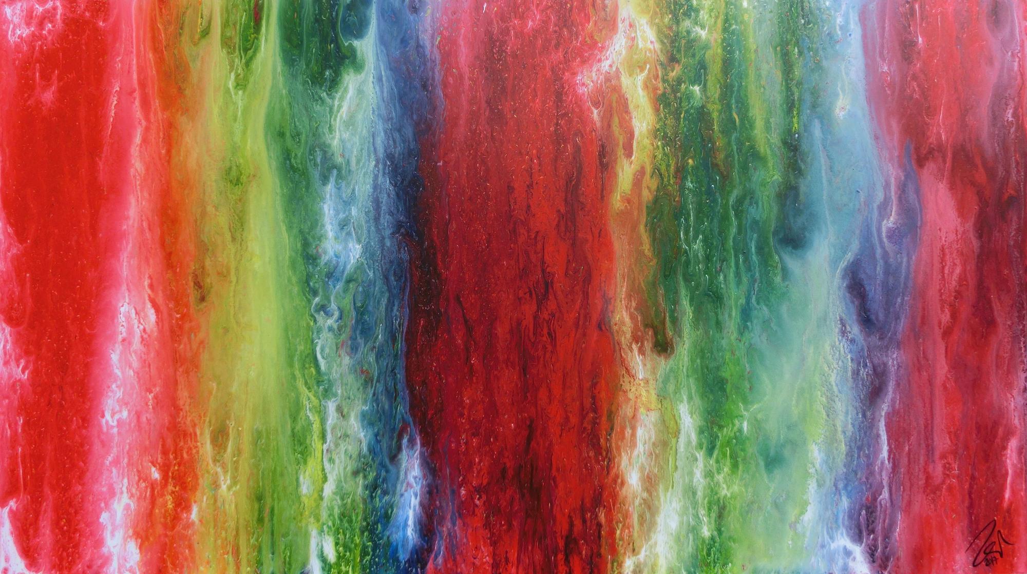 Abstraktes Acrylbild sehr bunt Fließtechnik modern sehr farbenfroh