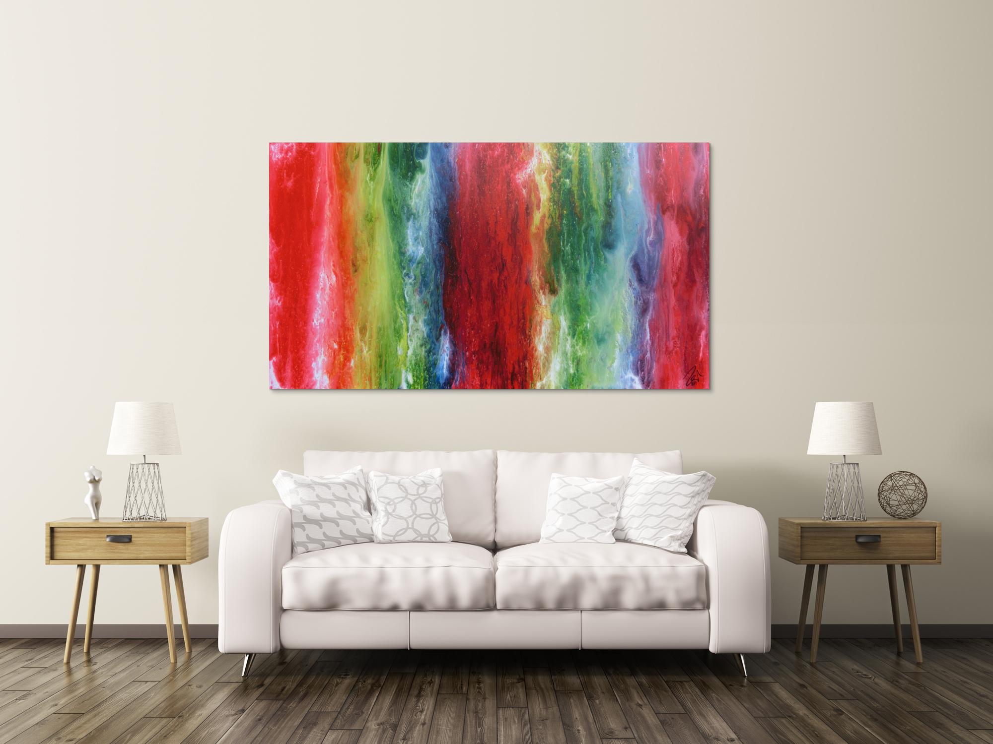 Abstraktes Acrylbild sehr bunt Fließtechnik modern sehr farbenfroh