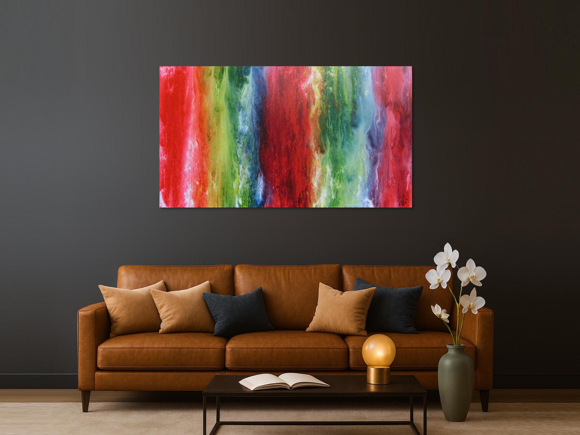 Abstraktes Acrylbild sehr bunt Fließtechnik modern sehr farbenfroh