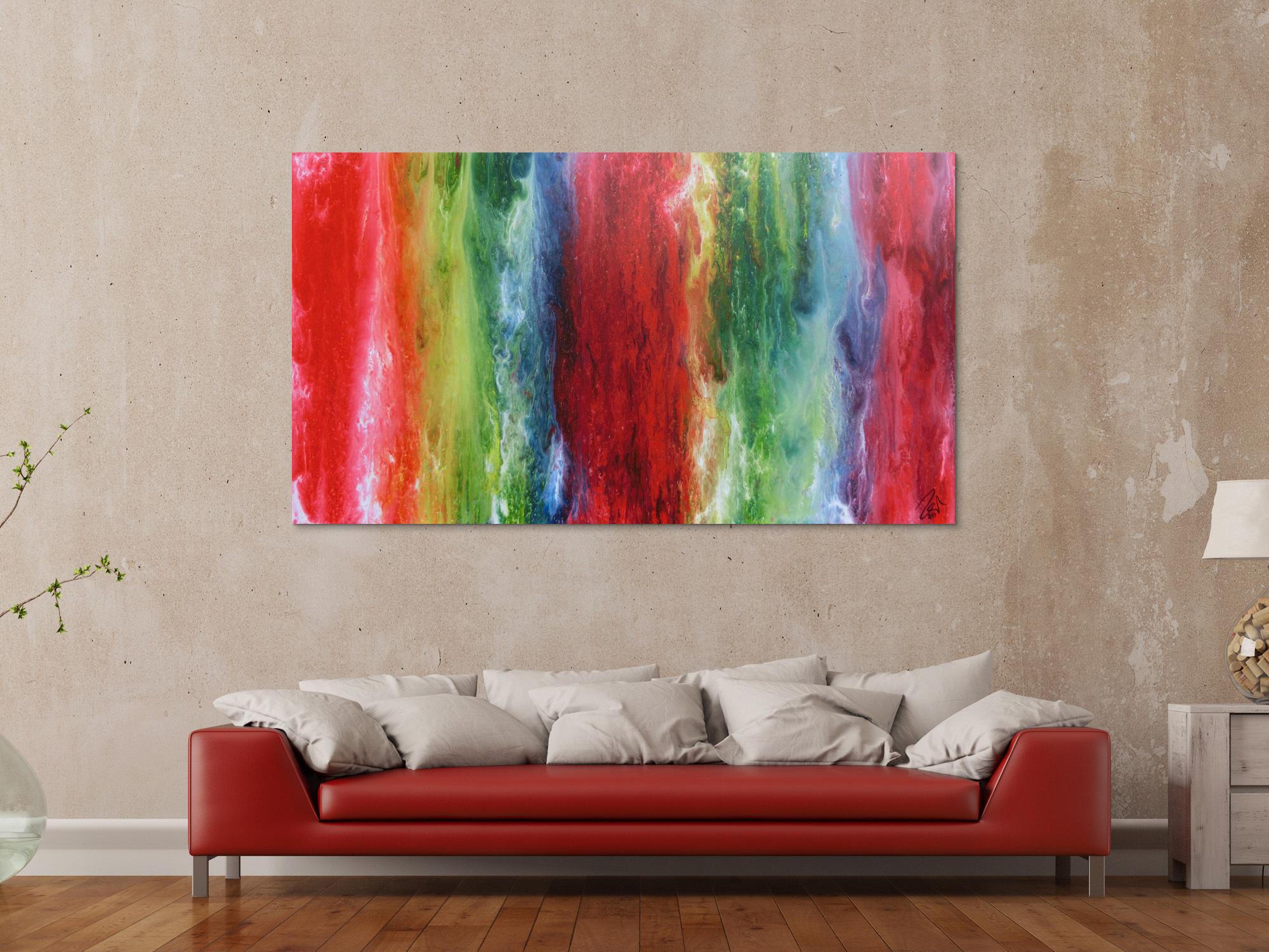 Abstraktes Acrylbild sehr bunt Fließtechnik modern sehr farbenfroh