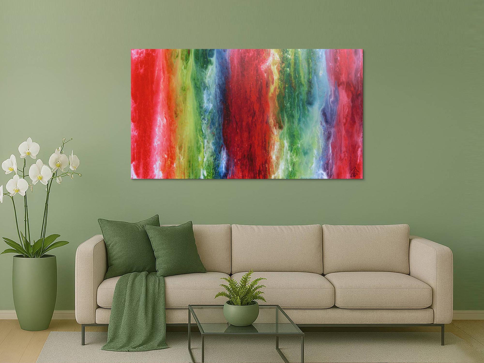 Abstraktes Acrylbild sehr bunt Fließtechnik modern sehr farbenfroh