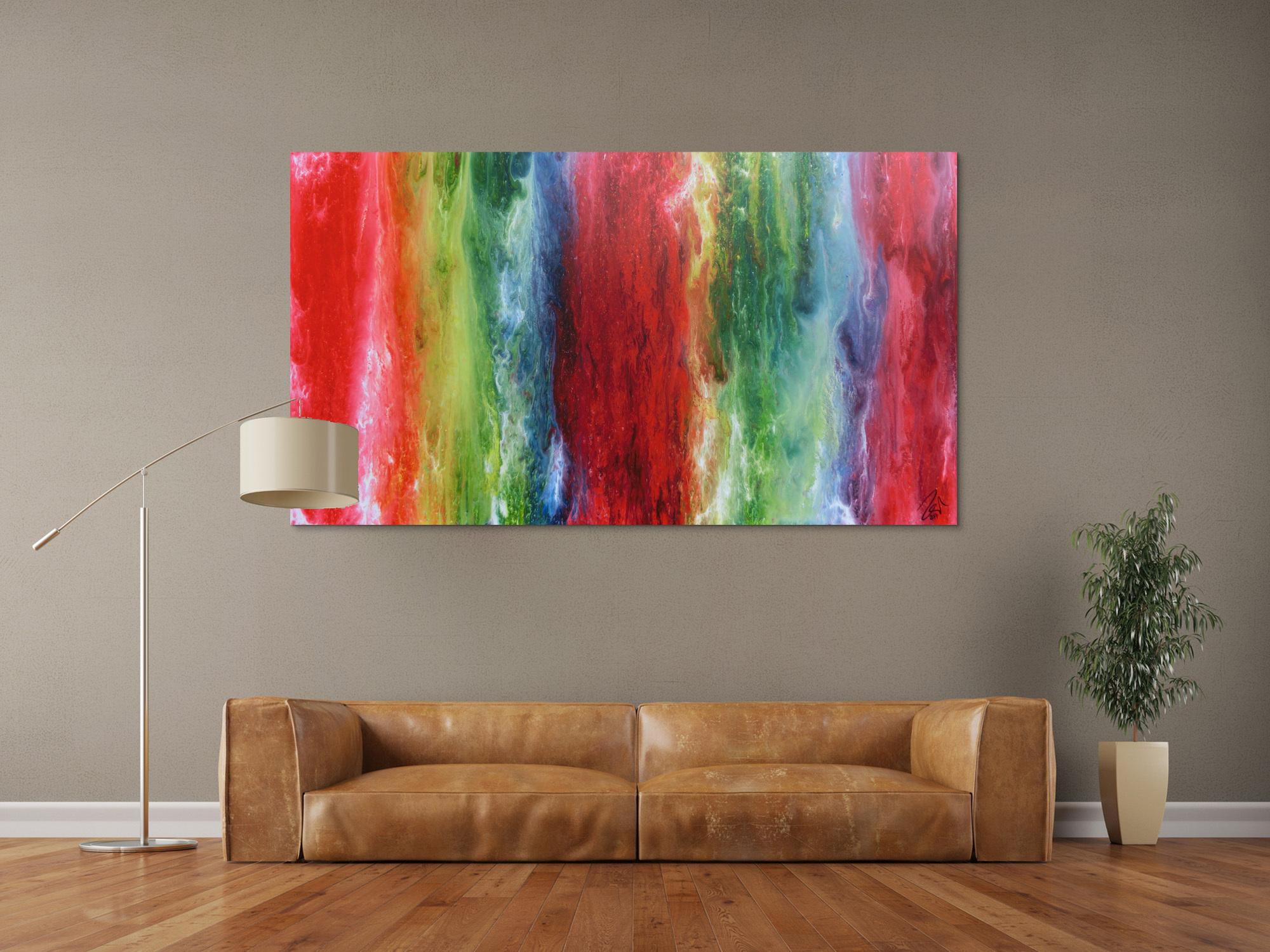 Abstraktes Acrylbild sehr bunt Fließtechnik modern sehr farbenfroh