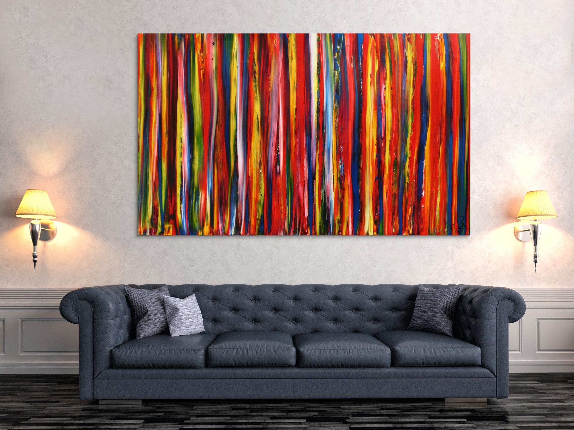 Abstraktes Gemälde Streifen modernes Acrylbild bunte vertikale Streifen