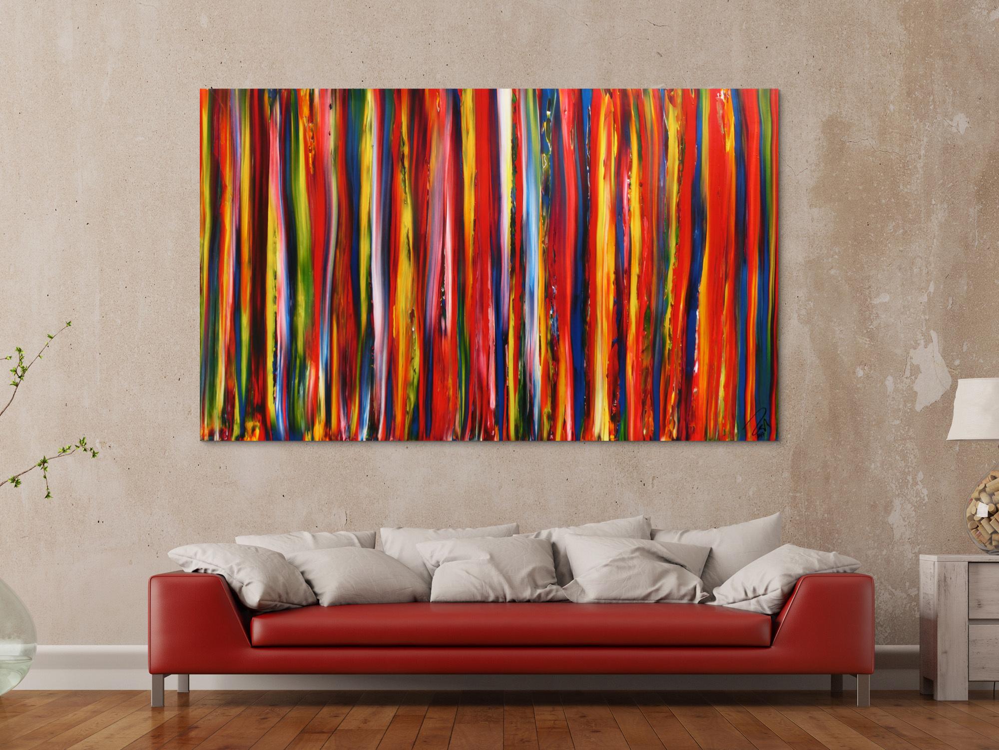 Abstraktes Gemälde Streifen modernes Acrylbild bunte vertikale Streifen