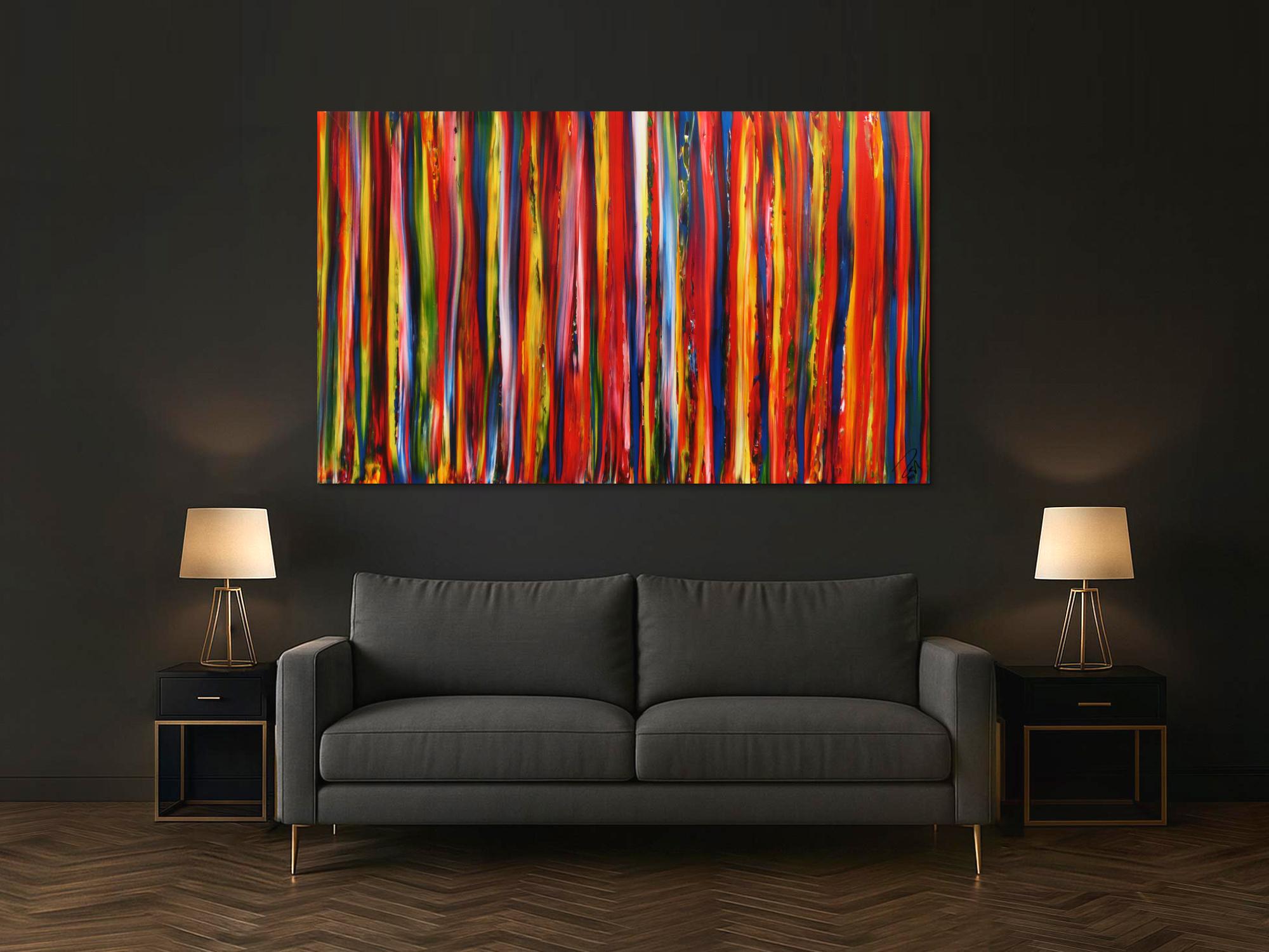 Abstraktes Gemälde Streifen modernes Acrylbild bunte vertikale Streifen