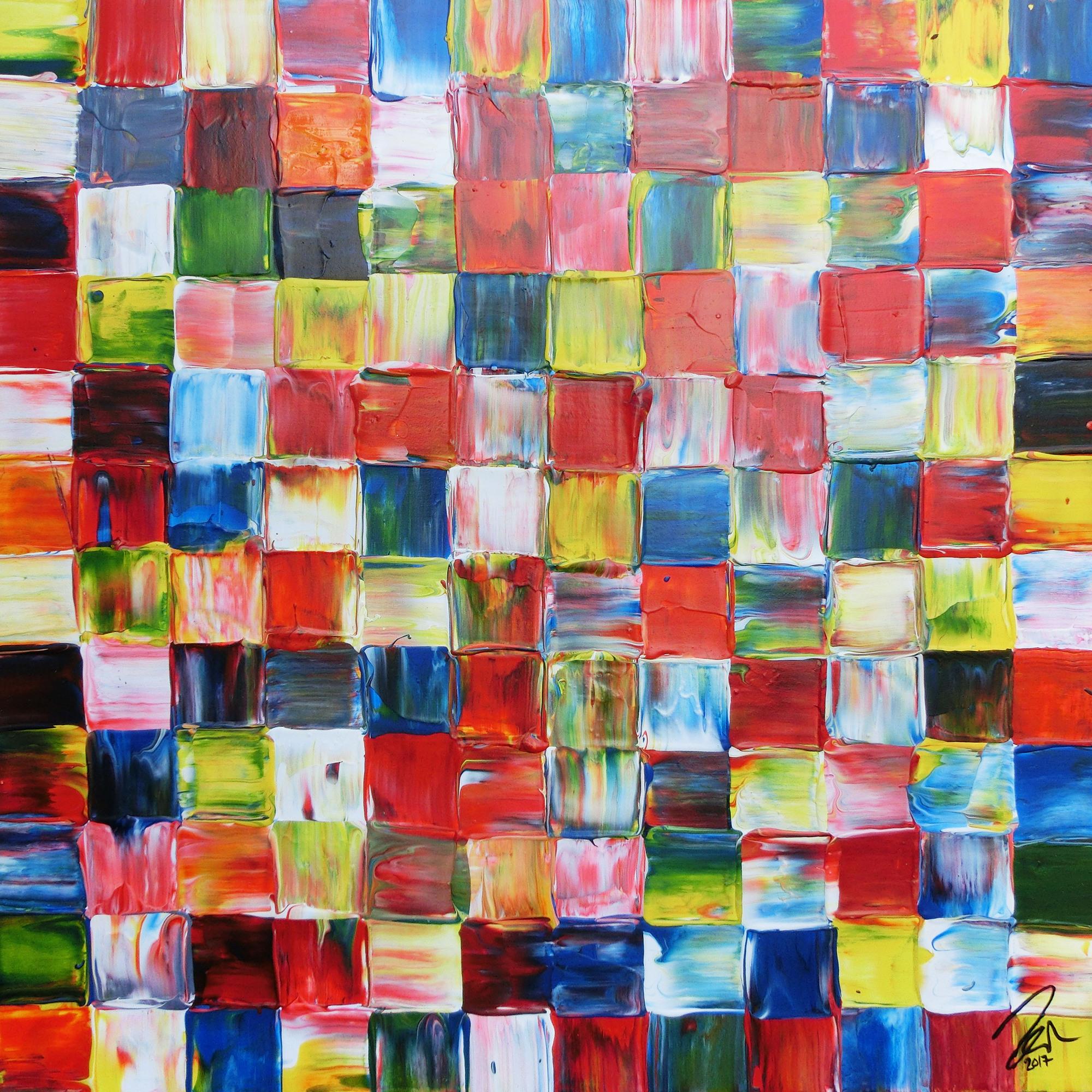 Abstraktes Acrylbild bunte Flächen modern mit vielen Farben