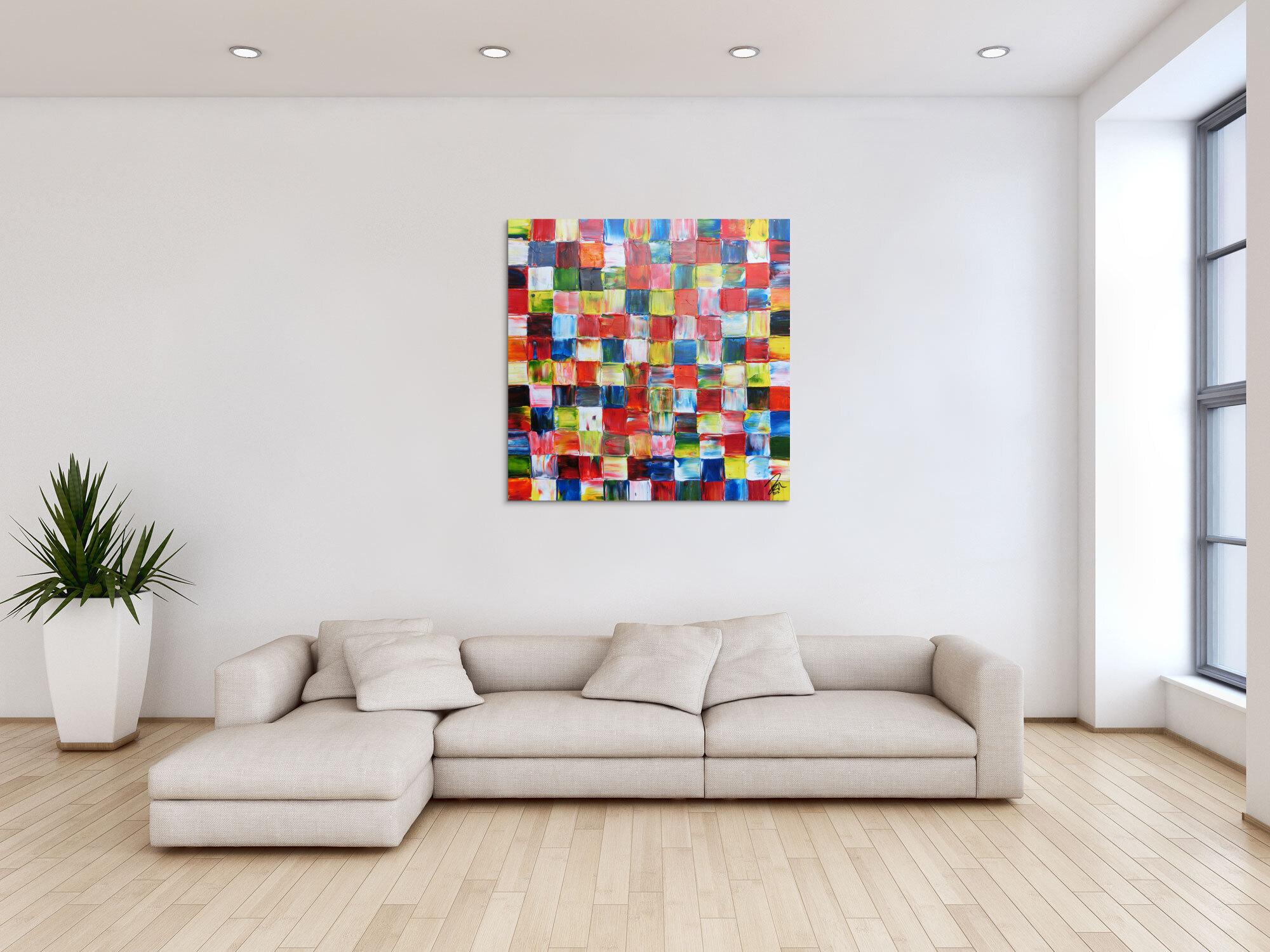 Abstraktes Acrylbild bunte Flächen modern mit vielen Farben