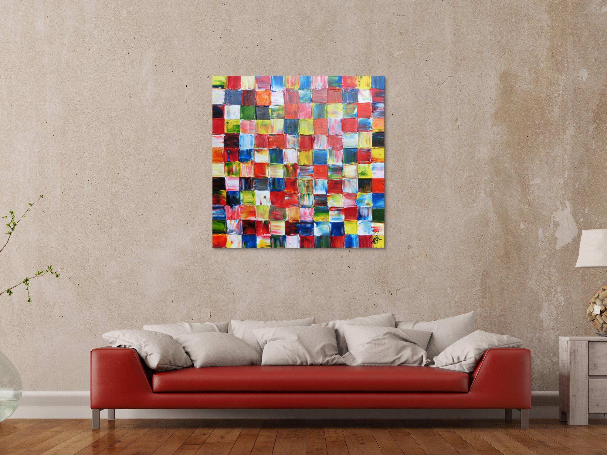 Abstraktes Acrylbild bunte Flächen modern mit vielen Farben