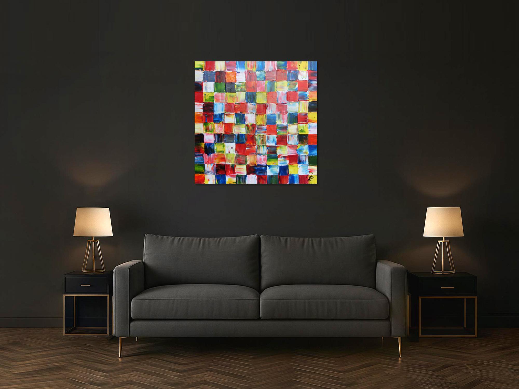 Abstraktes Acrylbild bunte Flächen modern mit vielen Farben