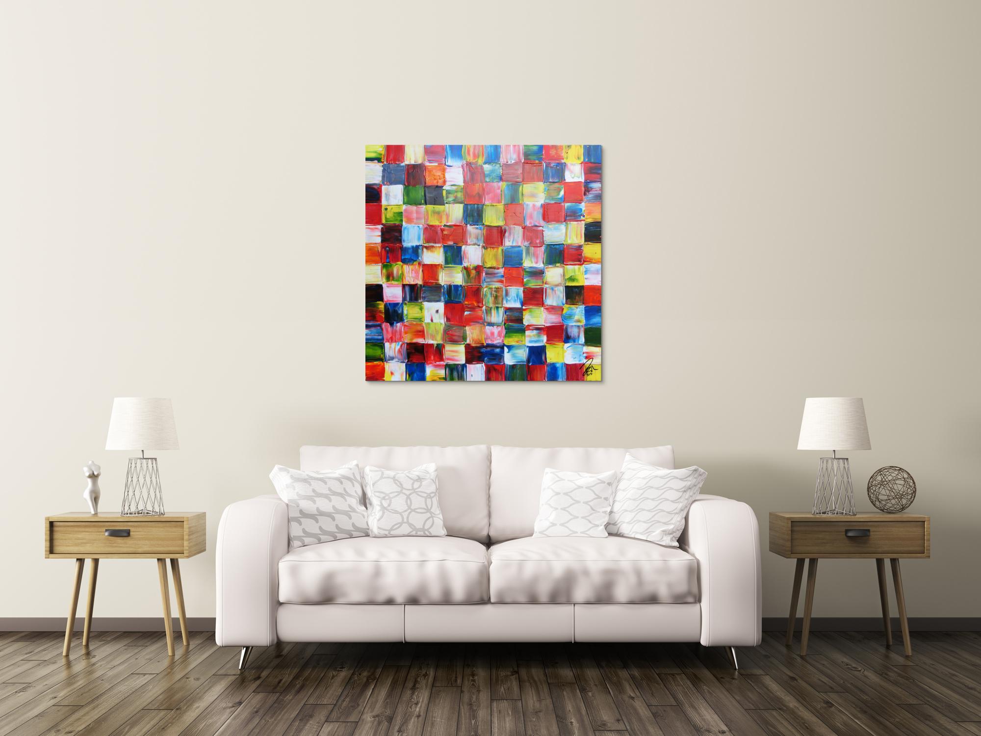 Abstraktes Acrylbild bunte Flächen modern mit vielen Farben