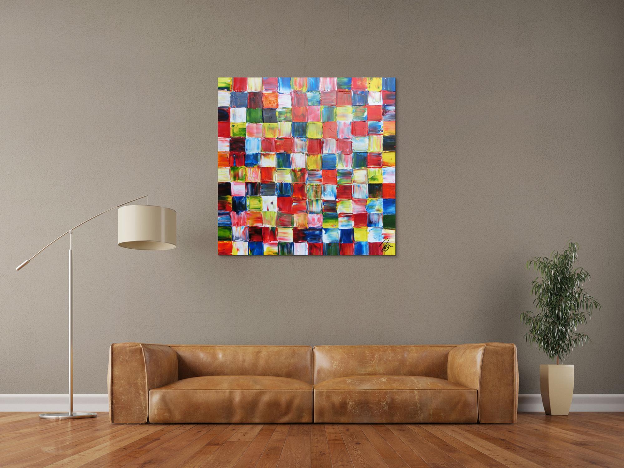 Abstraktes Acrylbild bunte Flächen modern mit vielen Farben