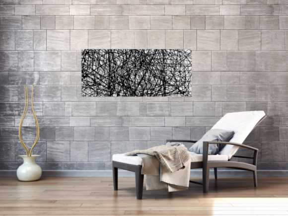 Abstraktes Acrylbild minimalistisches Gemälde schwarz weiß