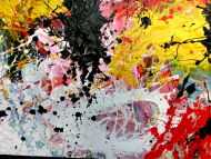 Detailaufnahme Abstraktes Gemälde modern Action Painting bunt weiß gelb rot schwarz