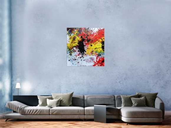 Abstraktes Gemälde modern Action Painting bunt weiß gelb rot schwarz