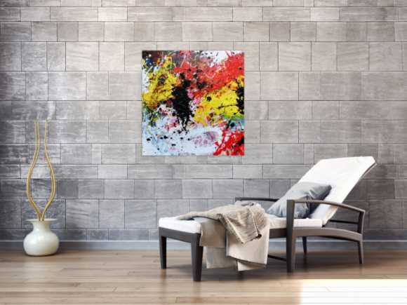 Abstraktes Gemälde modern Action Painting bunt weiß gelb rot schwarz