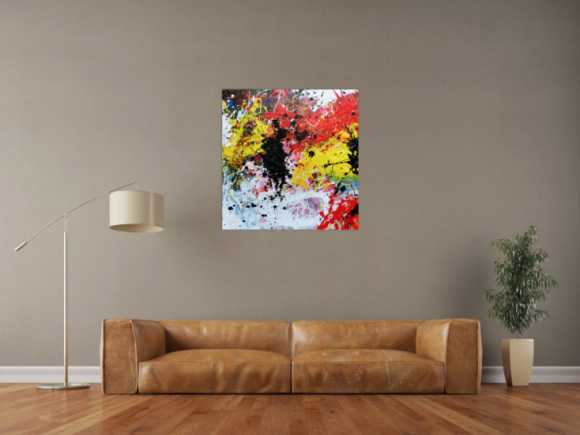 Abstraktes Gemälde modern Action Painting bunt weiß gelb rot schwarz