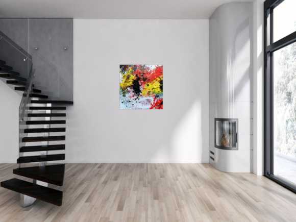 Abstraktes Gemälde modern Action Painting bunt weiß gelb rot schwarz