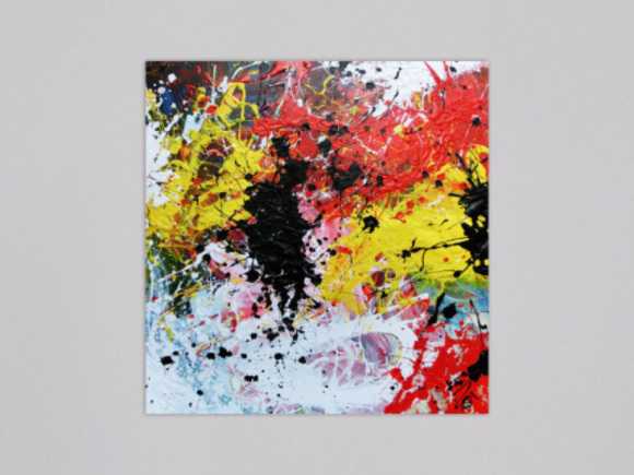 Abstraktes Gemälde modern Action Painting bunt weiß gelb rot schwarz
