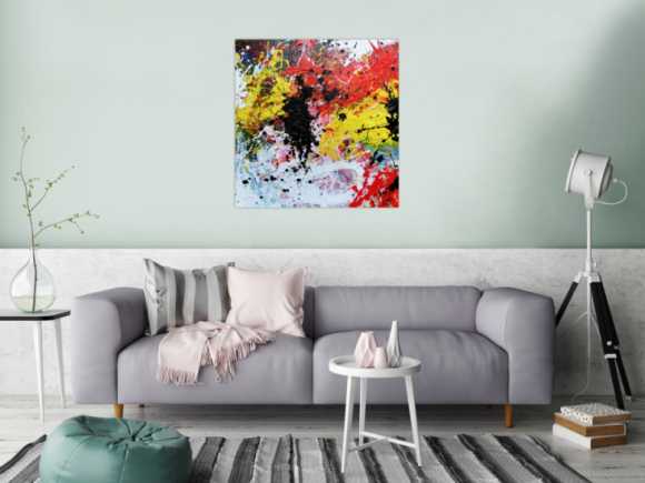 Abstraktes Gemälde modern Action Painting bunt weiß gelb rot schwarz