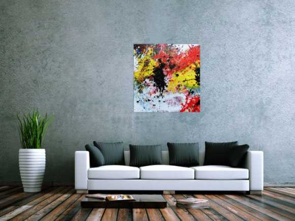 Abstraktes Gemälde modern Action Painting bunt weiß gelb rot schwarz