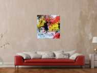Abstraktes Gemälde modern Action Painting bunt weiß gelb rot schwarz