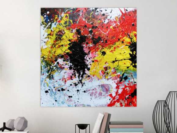Abstraktes Gemälde modern Action Painting bunt weiß gelb rot schwarz