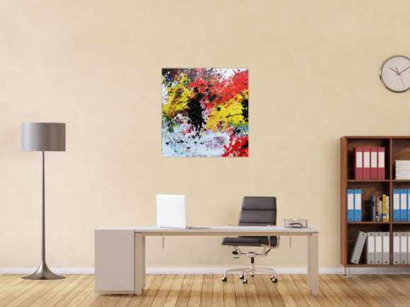 Abstraktes Gemälde modern Action Painting bunt weiß gelb rot schwarz