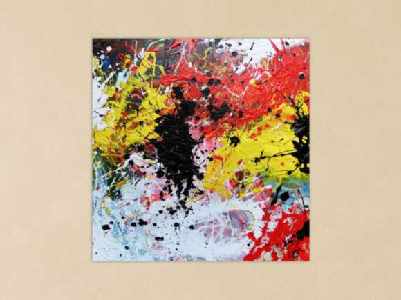 Abstraktes Gemälde modern Action Painting bunt weiß gelb rot schwarz