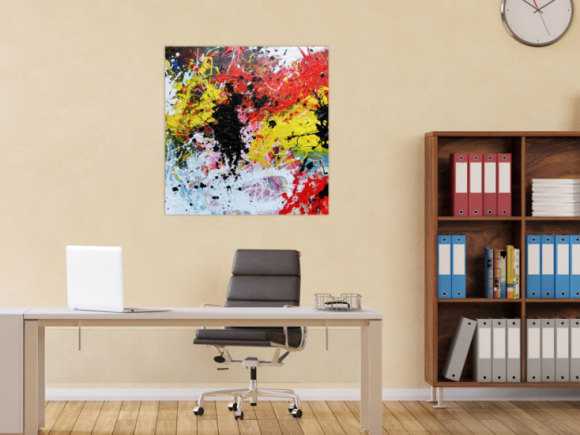 Abstraktes Gemälde modern Action Painting bunt weiß gelb rot schwarz