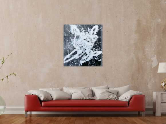 Abstraktes Gemälde schwarz weiß modern Action Paiting weißer Fleck