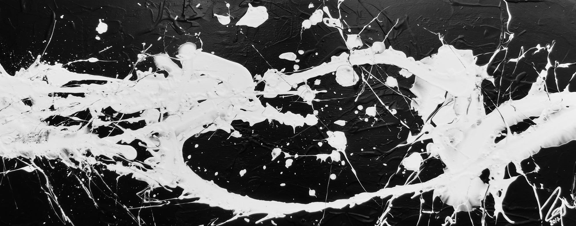 Abstraktes Acrylbild Action Painting schwarz weiß modernes Gemälde Fleck