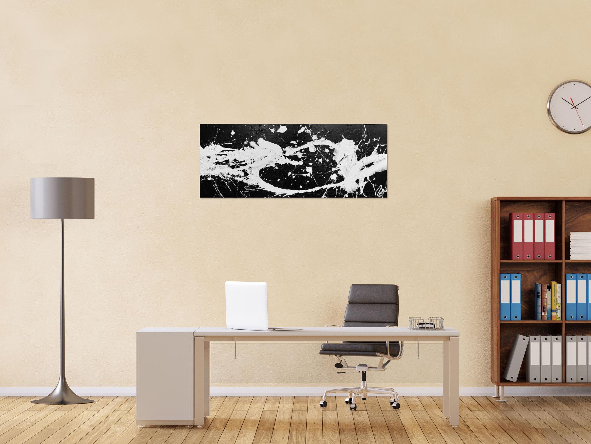 Abstraktes Acrylbild Action Painting schwarz weiß modernes Gemälde Fleck