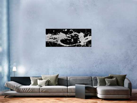 Abstraktes Acrylbild Action Painting schwarz weiß modernes Gemälde Fleck