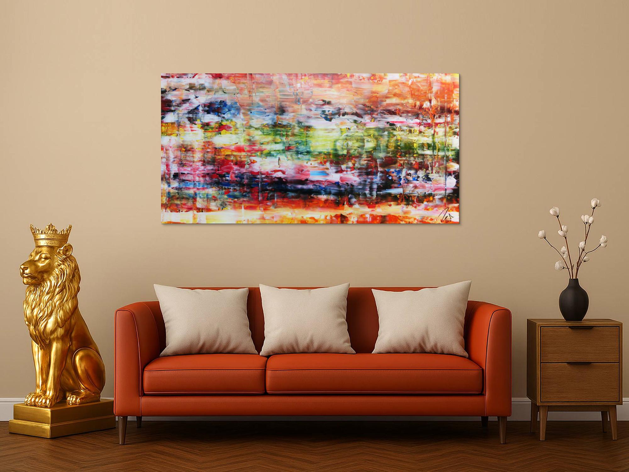 Abstraktes Gemälde Spachteltechnik sehr bunt modern helle bunte Farben