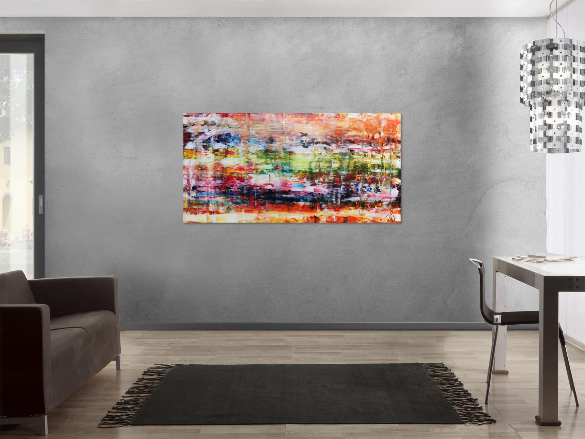 Abstraktes Gemälde Spachteltechnik sehr bunt modern helle bunte Farben