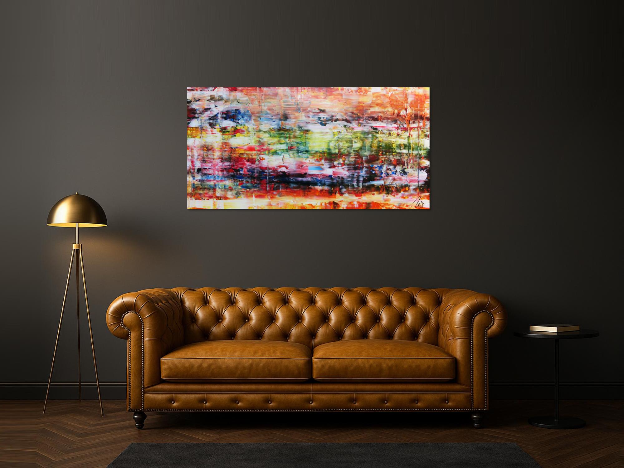 Abstraktes Gemälde Spachteltechnik sehr bunt modern helle bunte Farben