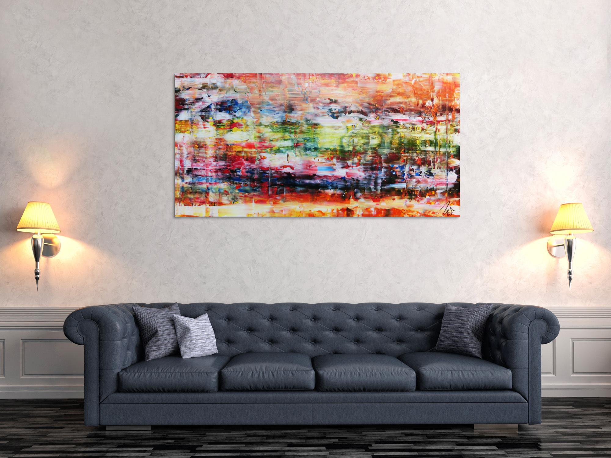 Abstraktes Gemälde Spachteltechnik sehr bunt modern helle bunte Farben