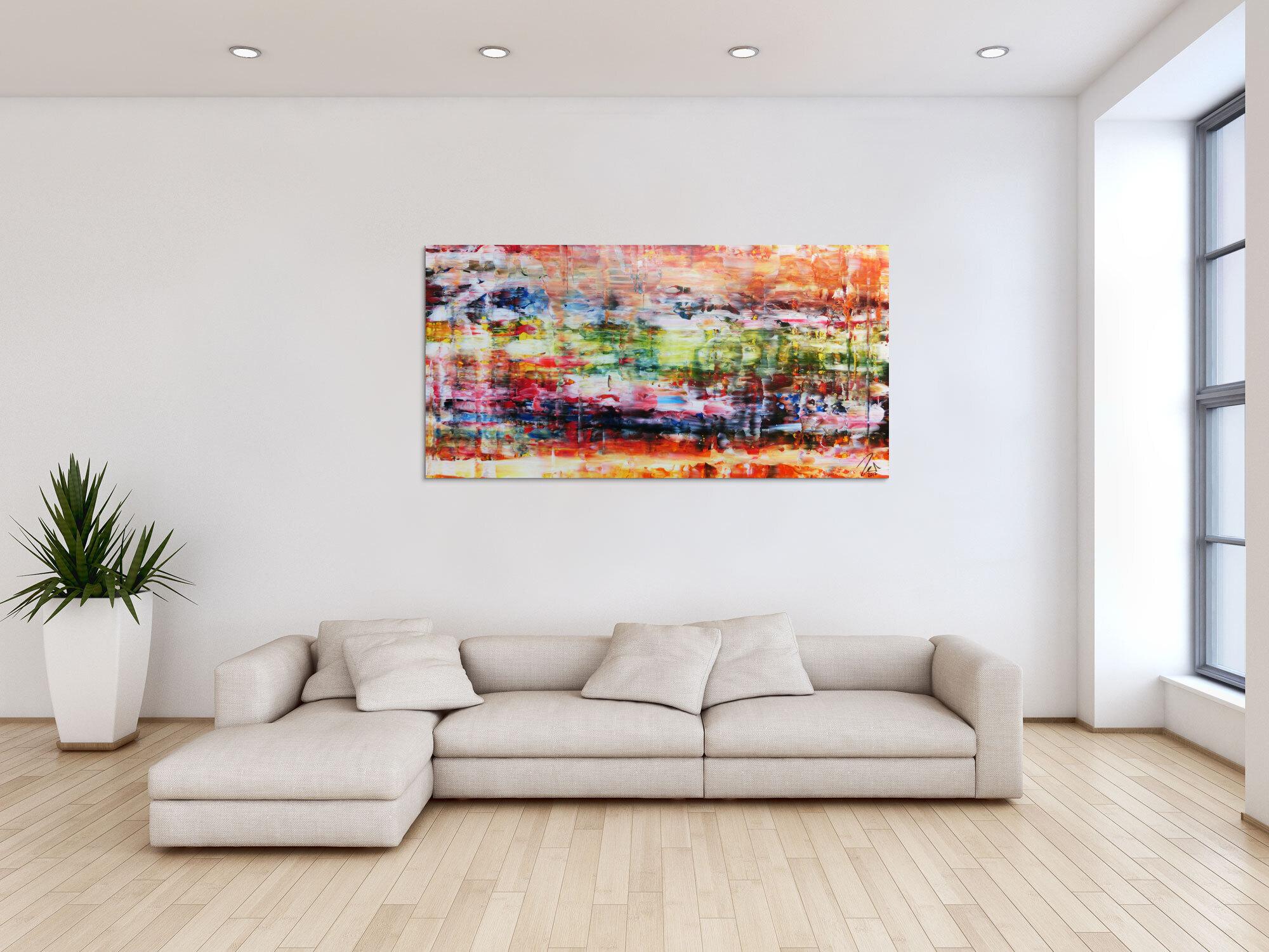 Abstraktes Gemälde Spachteltechnik sehr bunt modern helle bunte Farben