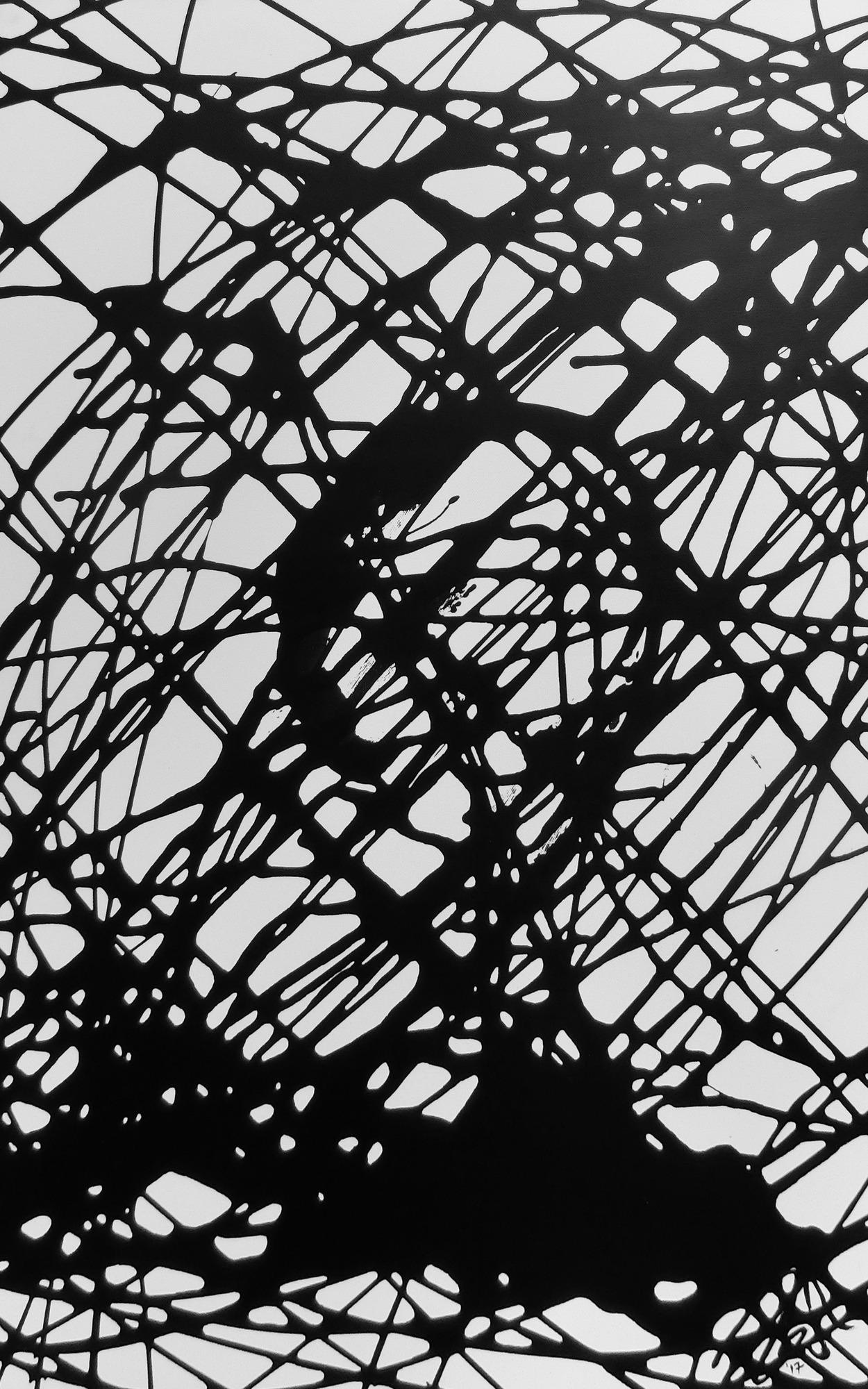 Minimalistisches abstraktes Gemälde schwarz weiß schwaze Streifen