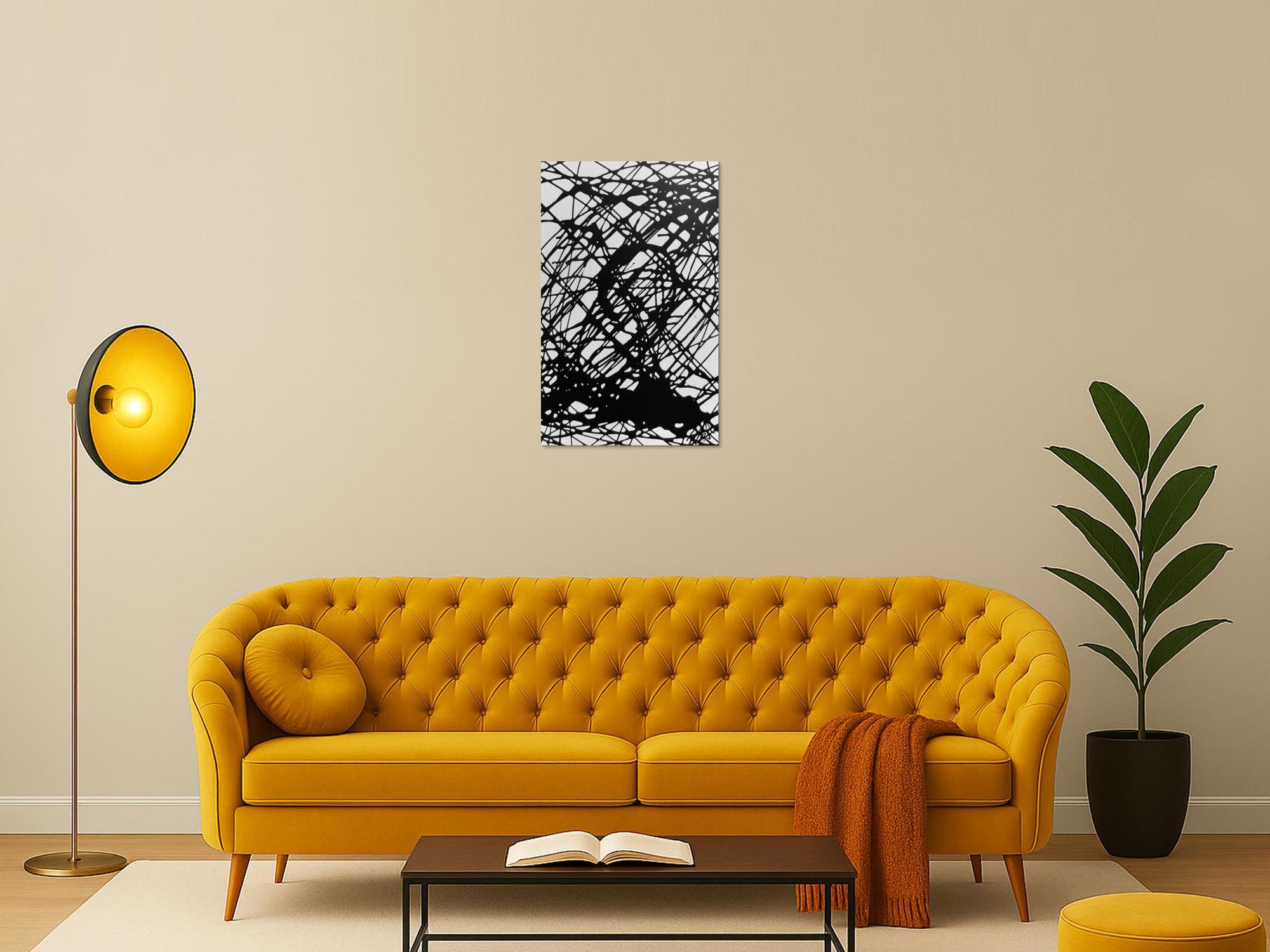 Minimalistisches abstraktes Gemälde schwarz weiß schwaze Streifen