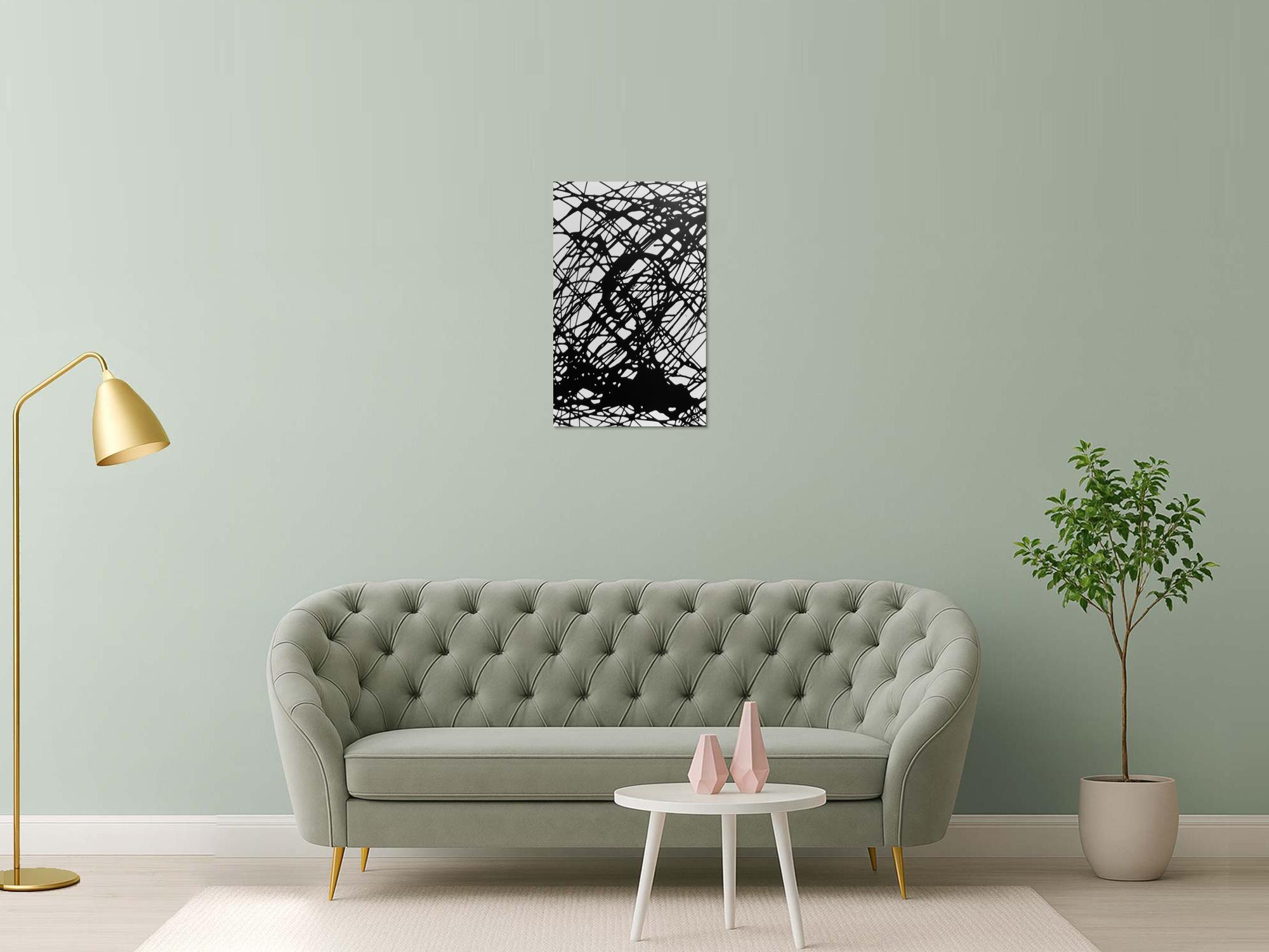 Minimalistisches abstraktes Gemälde schwarz weiß schwaze Streifen